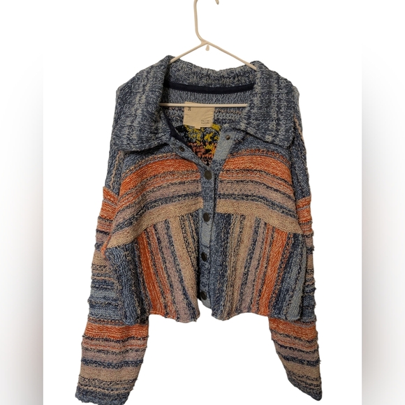 Pilcro Anthropologie Embroidered Earth Boho Cardigan Sweater X Large XL - Picture 6 of 11